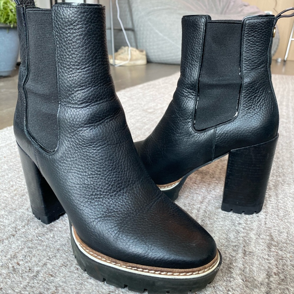 Tory Burch Lug Sole Leather Weatherproof Booties